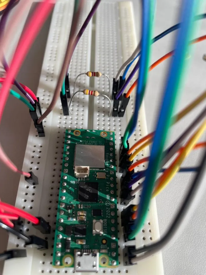 Raspberry Pi Pico W wired on a breadboard