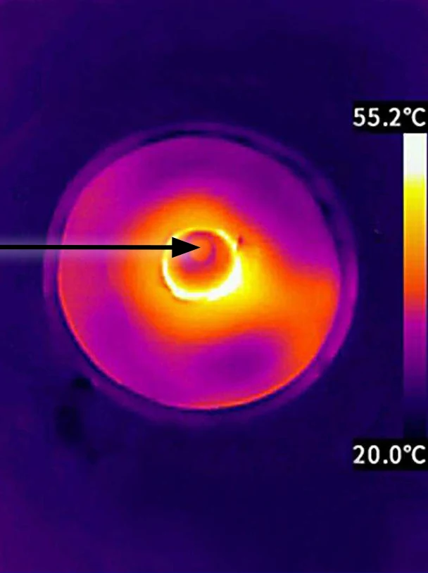 Thermogram, reactants at the centre of the waveguide