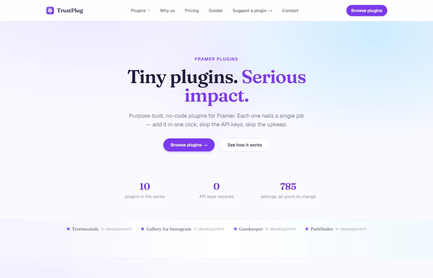 Home page of trustplug.net: Tiny plugins. Serious impact.